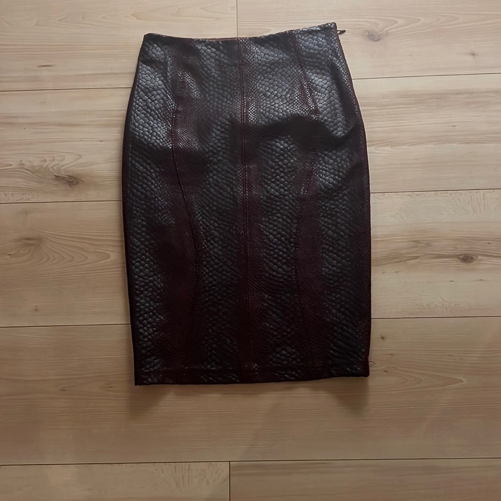 Wine colored snake skin, faux Leather pencil skirt